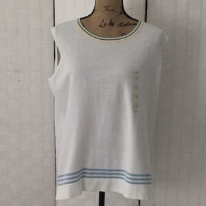 Womens Lizgolf  Top size 1X color white blue & yellow sleeveless washable #476